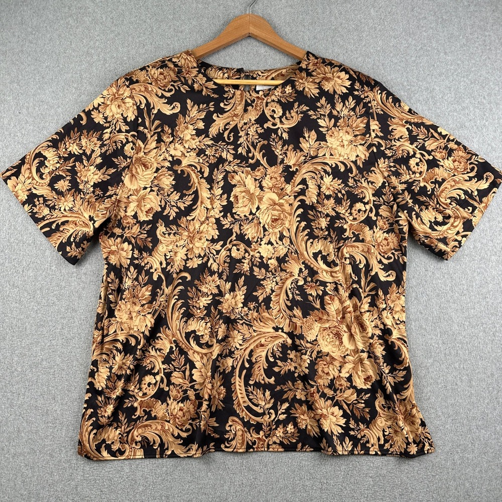 Top Notch Top Womens 24W 7865 Gold Brown Baroque Floral Scroll Print VTG USA